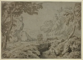 Paesaggio con satiro, capre e altre figure