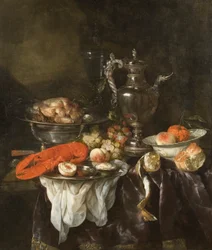 Natura morta con aragosta, frutta, argenteria e porcellana, c.1660