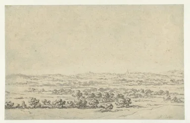 Paesaggio fluviale, con una torre in lontananza
