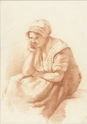 Studio di una donna seduta con il braccio sotto la testa