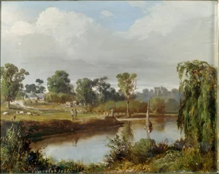 Fiume con barca a vela (campagna australiana, zona di Melbourne)