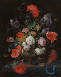 Natura morta con fiori e orologio