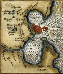 Ex porto di Siracusa (Sicilia) - in "Atlas" di Abrahm Ortelius