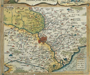 Mappa della regione Lazio, dal Theatrum Orbis Terrarum di Abraham Ortelius