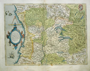 Mappa del Ducato di Milano, Italia, dal Theatrum Orbis Terrarum di Abraham Ortelius