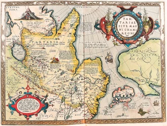 Tartariae Ssive Magni Chami Regni typus Mappa geografica del territorio tartaro da "Theatrum Orbis Terrarum" di Abraham Ortelius