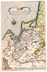 Thietmarsiae, Holsaticae regionis partes typus, mappa geografica del territorio nel nord della Polonia con la città di Danzica da “Theatrum Orbis Terrarum” di Abraham Ortelius