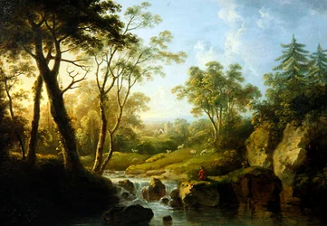 Paesaggio Boschivo con una Cascata