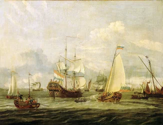 Pietro il Grande (1672-1725), zar di Russia, ispeziona una barca ad Amsterdam (Olanda). Olio su tela di Abraham Storck (1635-1710).