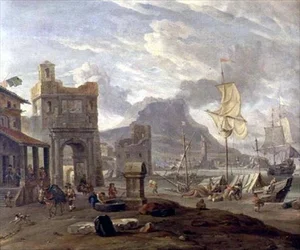 Porto marittimo con grandi e piccole navi