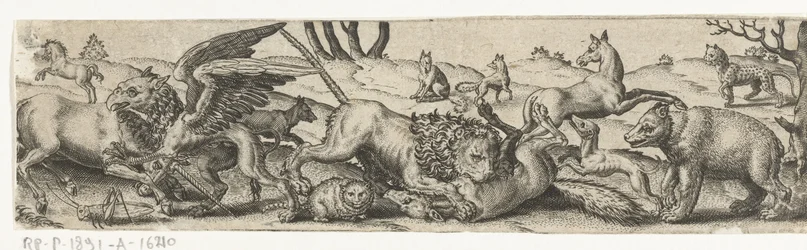 Animali che combattono in un paesaggio