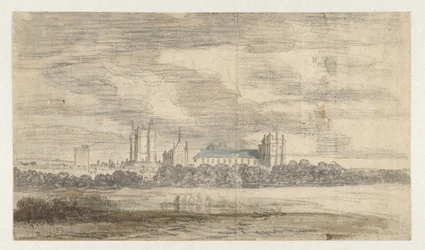 Veduta del castello di Vincennes, dietro una fila di alberi