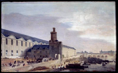 Veduta di Porte Neuve e Galerie du Louvre intorno al 1640 Entrata del Louvre sulle rive della Senna. Dipinto di Abraham de Verwer (1600-1650)