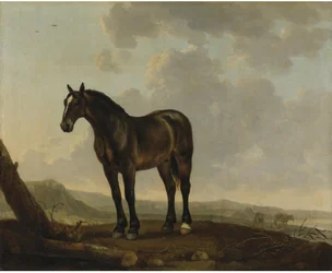 Ritratto di un cavallo marrone in un paesaggio
