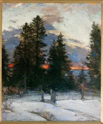 Tramonto su un paesaggio invernale (dipinto su tela)