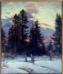 Tramonto su paesaggio invernale