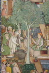 Dettaglio da Imperatore Jahangir con uomini santi in un giardino