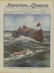 Burgess durante la traversata della Manica, da lui compiuta dopo 23 ore e 40 minuti di nuoto