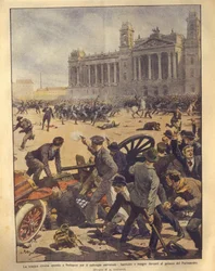 Illustrazione di copertina dei combattimenti in Piazza del Parlamento durante la ribellione di Budapest