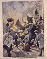 Illustrazione di copertina dei viticoltori che incendiano il Municipio di Beziers durante le rivolte in Francia