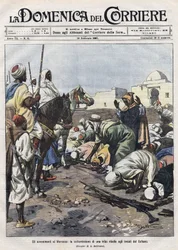 Eventi in Marocco: una tribù ribelle si arrende ai rappresentanti del sultano. Illustrazione di Beltrame. La Domenica del Corriere