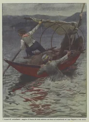 I drammi del contrabbando, maggiore di finanza che tenta trattenere una barca col contrabbando