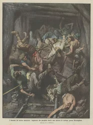 Drammi del lavoro minerario, vagoncino precipita in una miniera di carbone presso Birmingham