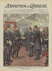 Il Presidente degli Stati Uniti presenta rispettivamente i plenipotenziari per la pace, a bordo del suo yacht