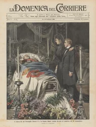 Il nuovo Re del Portogallo Manuel II e la Regina Madre Amelia davanti al cadavere del Re assassinato