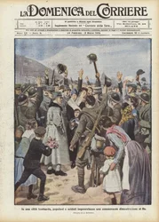 In una città lombarda, popolani e soldati improvvisano una commovente dimostrazione al Re