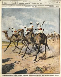 Truppe indigene della Colonia Eritrea in Tripolitania, illustratore Achille Beltrame, da La Domenica del Corriere, 25 febbraio 1912