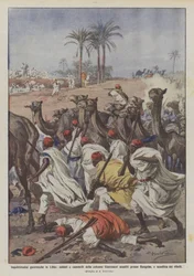 Inquietudini guerresche in Libia, soldati e cammelli della colonna Gianinazzi assaliti