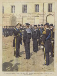 La consegna della medaglia al valore a due marinai reduci dalla Cina, nella caserma dei reali equipaggi alla Spezia