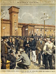 Grande sciopero dei costruttori a Milano: Riunione pubblica nel grande cortile del Castello Sforzesco