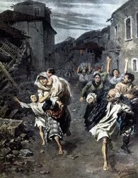Panico a Reggio Calabria dopo il terremoto del 1908. Illustrazione di Beltrame. 1908