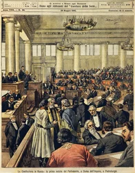 Costituzione russa: prima riunione del Parlamento a San Pietroburgo, da Achille Beltrame, da La Domenica del Corriere, 20 maggio 1906