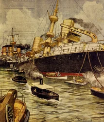 La corazzata Andrea Doria incagliata vicino a Gallipoli, di Achille Beltrame, da La Domenica del Corriere