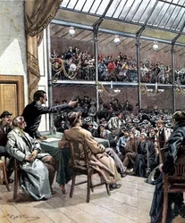 La comparsa dei primi sindacati a Milano nel 1901. Illustrazione di Beltrame. La Domenica del Corriere 1901.