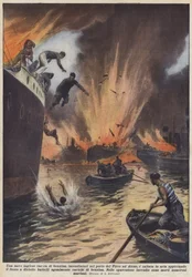 Una nave inglese carica di benzina, incendiatasi nel porto del Pireo ad Atene, è saltata in aria