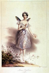 Marie Taglioni (1804 - 1884), ballerina, rappresentata in sylphide - Illustrazione di Achille Deveria (1800 - 1857)