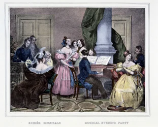Serata musicale intorno al pianoforte - in "Les heures de la Parisienne" di Achille Deveria