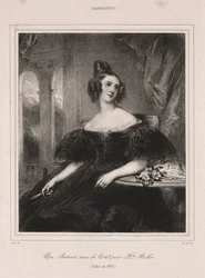 Giovane donna con ventaglio seduta a un tavolo, 1835