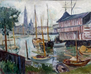 Stagno con barche da pesca Dipinto di Achille-Emile (Achille Emile) Othon Friesz (1879-1949) XX secolo Le Havre, Museo delle Belle Arti