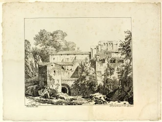 Paesaggio con rovine e viadotto