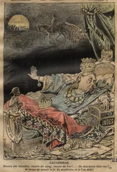 Caricatura della Regina Vittoria di Achille Lemot (1846-1909) - 1899 - Incubo - più battaglie, più sangue, più oro...