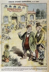 Scelta di una carriera: Cartone sulla Scuola Laica - di Achile Lemot (1846-1909), in "Le Pelerin" del 04/04/1909