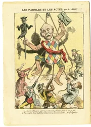 Illustrazione di Achille Lemot (1846-1909) in Le Pèlerin, 21/03/09 - Parole e Azioni - Antisemitismo, Antimassoneria, Inghilterra Gran Bretagna, Religione Fede, Cattolicesimo - Clemenceau George, Ebreo, Preti - Reificazione