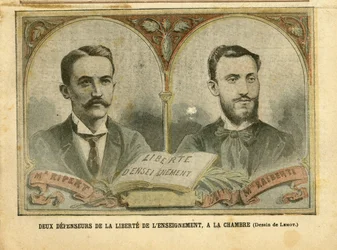 Illustrazione di Achille Lemot (1846-1909) in Le Pelerin, 20/03/04 - Due Difensori della Libertà di Educazione - Insegnamento, Religione Fede, Cattolicesimo - Libertà di Educazione - Ripert Jean-Baptiste (1870-1958), Raiberti Flaminus (1862-1929)