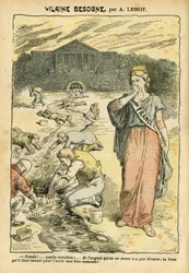Illustrazione di Achille Lemot in Le Pelerin, 26/06/04 - Lavoro malvagio - Repubblicano Repubblica, Religione Fede, Argento, Camera dei Deputati Emiciclo, Blocco di Sinistra - Marianne, Francia (Allegoria di) - Lavaggio/Biancheria