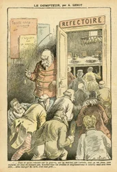 Illustrazione di Achille Lemot in Le Pelerin, 27/03/04 - Il domatore - Ristoranti Caffè, Gastronomia cuoco - Combes Emile, Domatore - Metafora del cibo